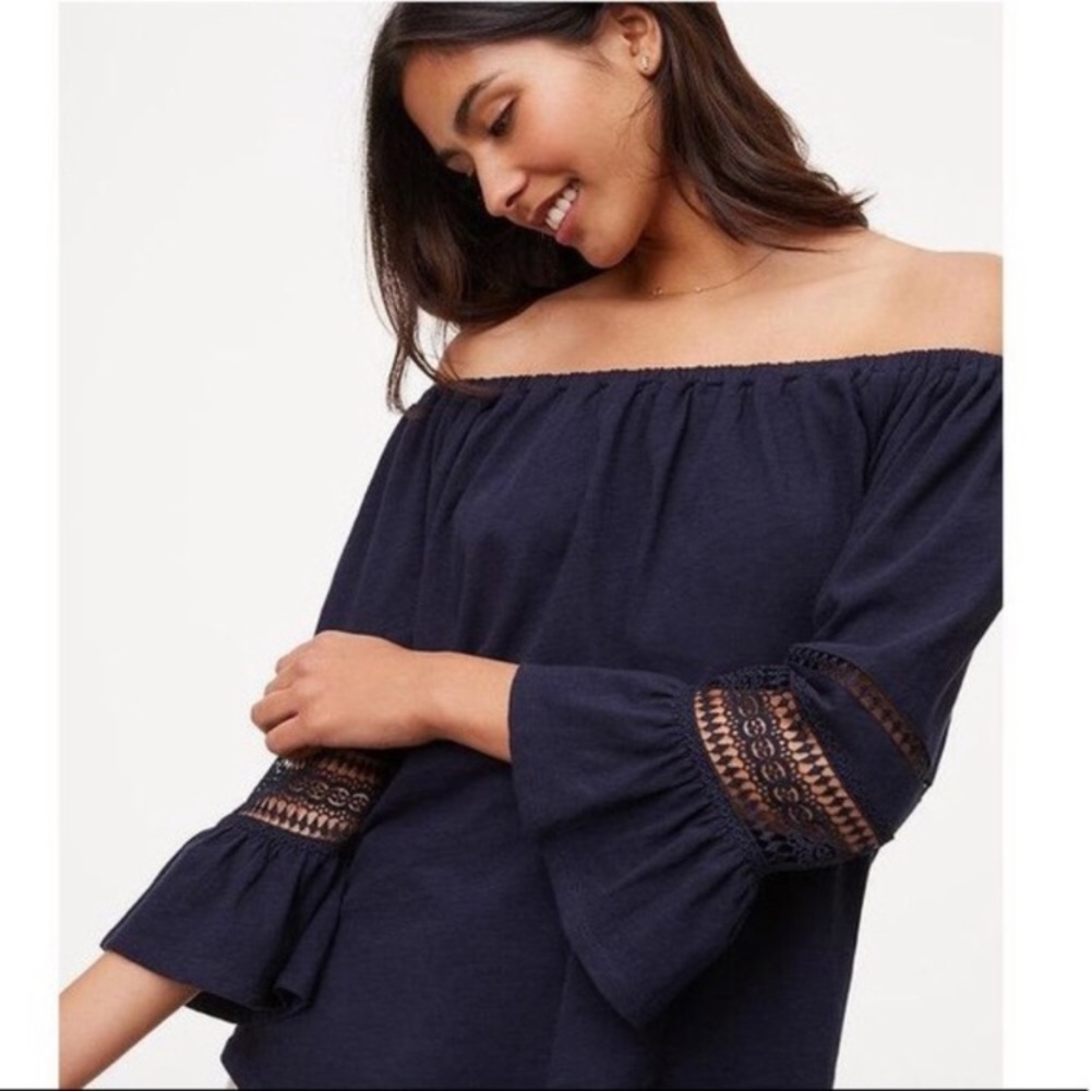 Loft Off the Shoulder Navy Top